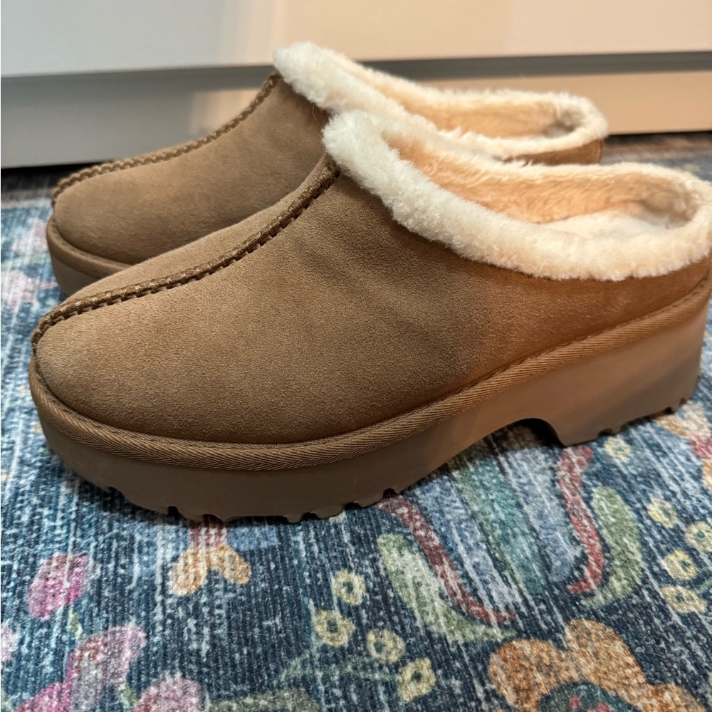 UGG tan platform mules